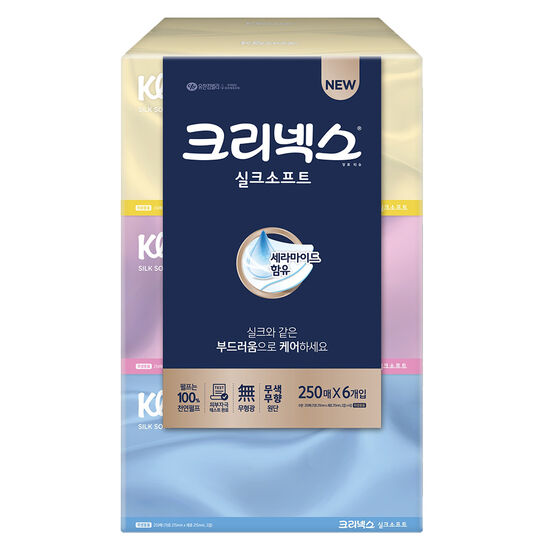크리넥스 실크소프트 플러스 미용티슈 250매 (6입) (2팩(12입))_이미지