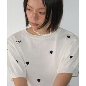 RIBBON HEART PATTERN HALF KNIT IVORY BLACK RR25BKT4830IB