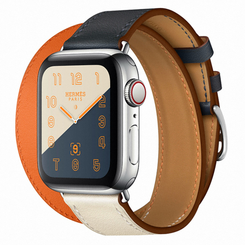APPLE 워치 시리즈4 에르메스 40mm Cellular 스테인리스 스틸 (인디고 크레 오렌지 스위프트 가죽 더블투어)