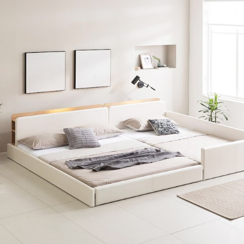 인홈 라온 수납 저상형 LED 패밀리침대 Q+Q (라텍스탑독립)_이미지