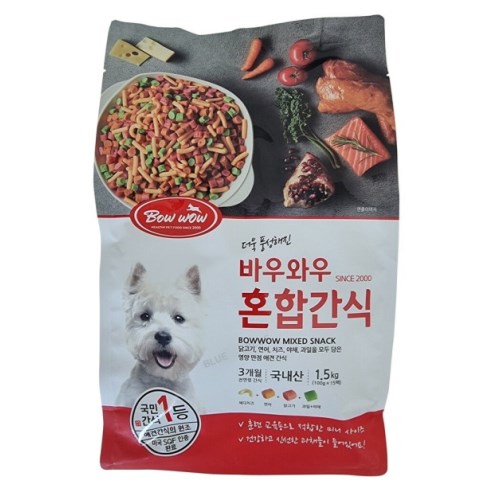 바우와우 혼합간식 1.5kg (100g x 15p)이미지입니다. 누르면 해당 게시물로 새창이동합니다.
