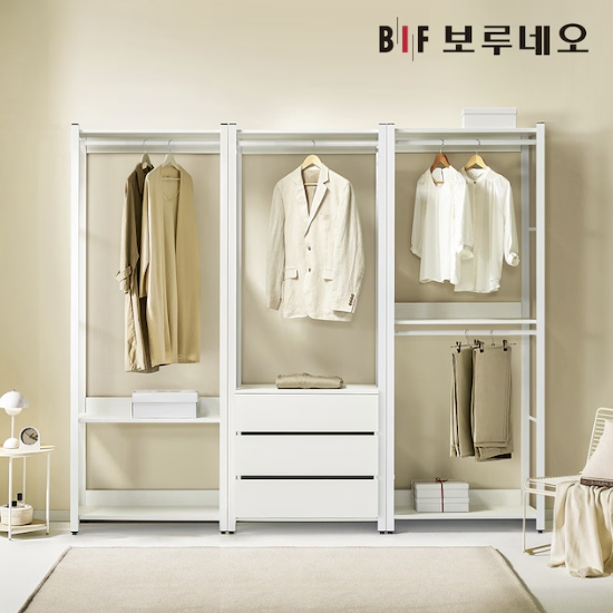 BIF보루네오 아이든 시스템 행거 철제 M 3단서랍 드레스룸 세트 2400_이미지
