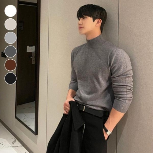 남성 봄 가을 겨울 이너티 정장스타일 슬림핏 반폴라 니트티 WFL1VHK