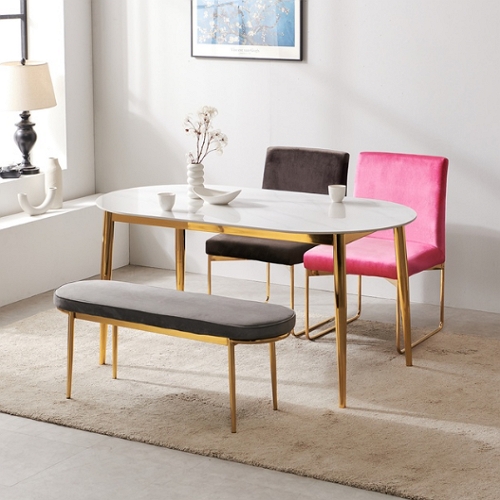 라로퍼니처 레아 타원 포세린 통세라믹 식탁 1500 (의자2개+벤치1개)_이미지