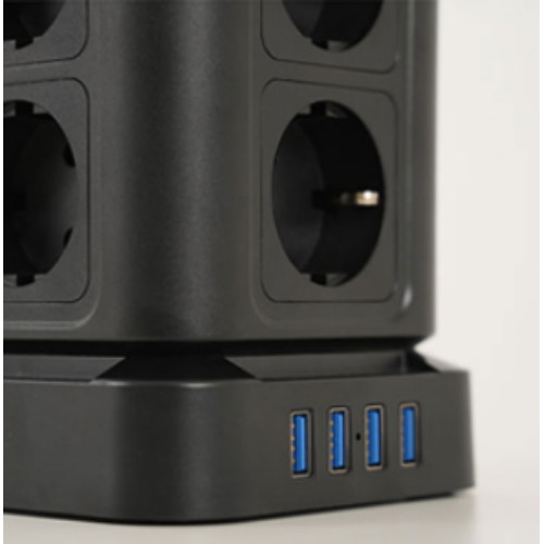 모닝아트 텔로 12구 메인스위치 고용량 타워 멀티탭 2세대 블랙 (2m)_이미지