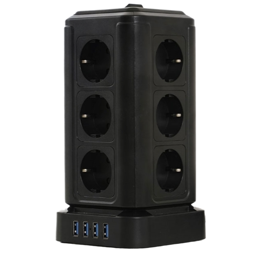 모닝아트 텔로 12구 메인스위치 고용량 타워 멀티탭 2세대 블랙 (2m)_이미지