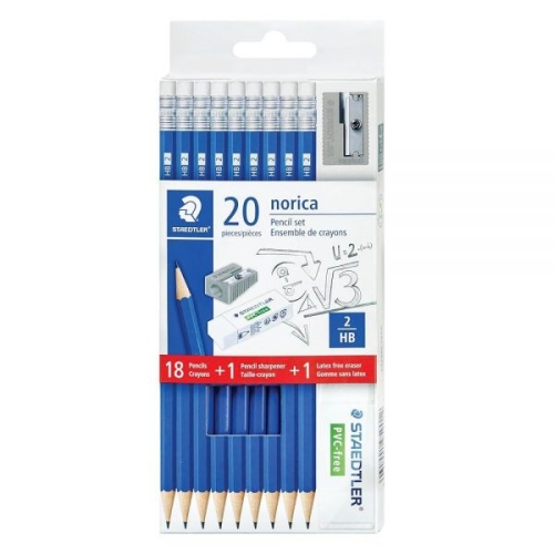 Norica 연필 세트 미리 깎은 2 HB 18개 지우개 1개 및 샤프너 1개 파손 방지 심431800