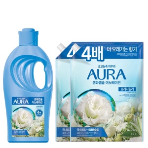 LG생활건강 샤프란 아우라 생화캡슐 프레시릴리 1L + 리필 1.7L (본품1개+리필2개)