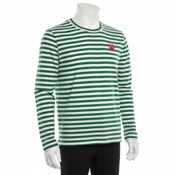 꼼데가르송 COMME DES GARCONS AZ-T163-051-3 초흰 스트라이프 레드와펜 그린 여성 긴팔티셔츠 / THONS_이미지