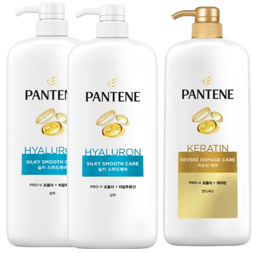  팬틴 실키 스무드 케어 샴푸 1200ml 2개+극손상 케어 컨디셔너 1200ml 3종세트