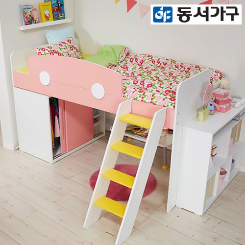 동서가구 도모 사다리 벙커침대+미니책장+슬라이드옷장 (오가닉견면)_이미지