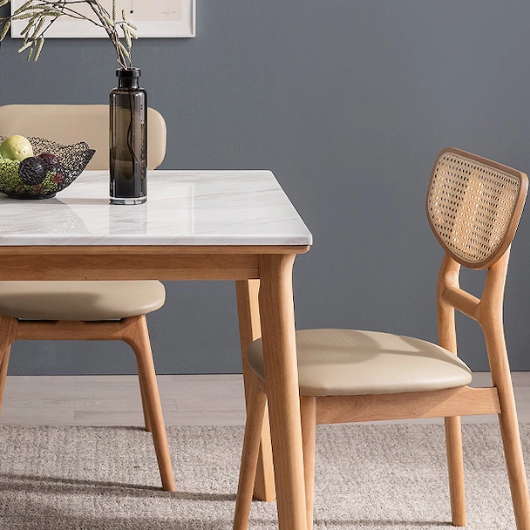 헤이미쉬홈 헤이든 고무나무 원목 비앙코카라라 대리석 식탁 1400 (의자4개)_이미지