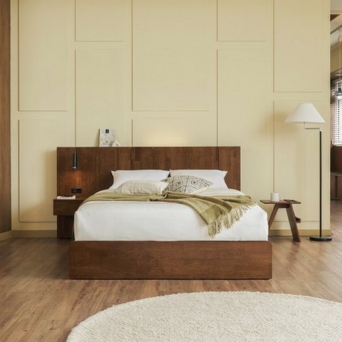 빌라드우드 호텔형 원목 LED침대 Q/K+핀조명사이드패널