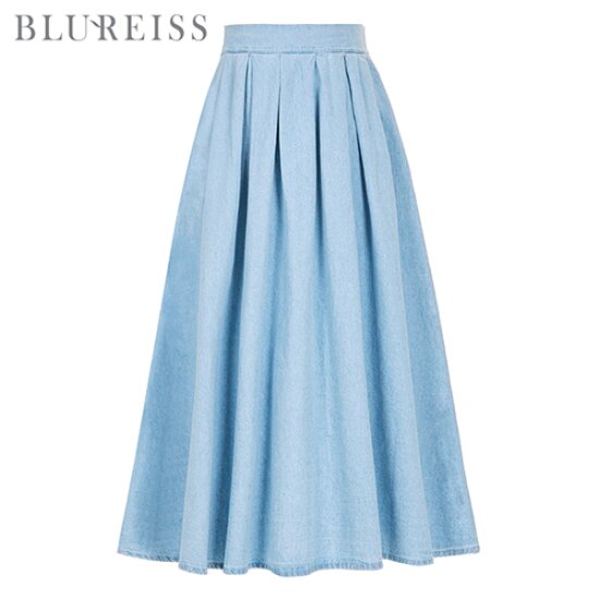 블루레이스 핀턱플레어데님롱스커트 B4S1SK8081_이미지