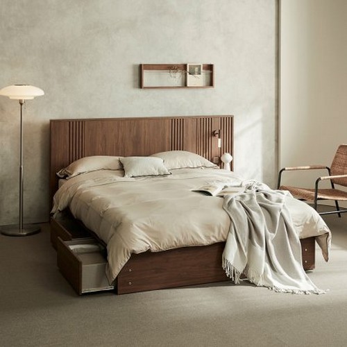 장인가구 로시 라이트 템바보드 호텔식 LED침대 Q+협탁 (7존독립스프링)_이미지