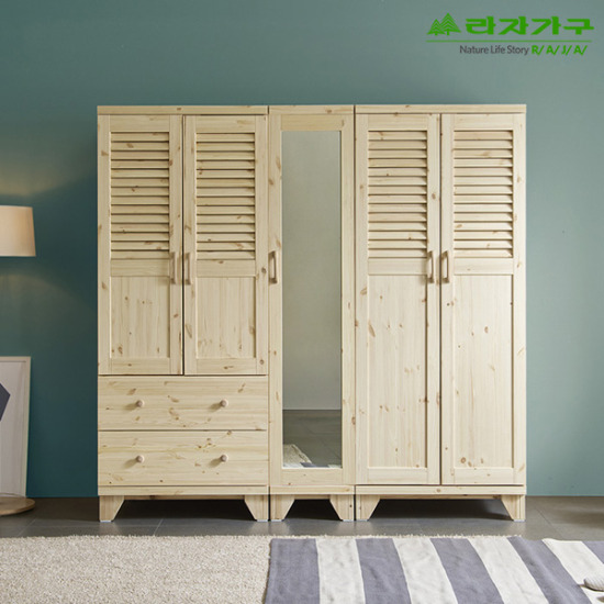 라자가구 오브 수 원목 거울 옷장세트 2단서랍형 (200cm)