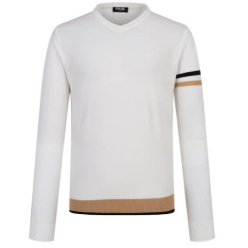 핑 라인 배색 브이넥 긴팔 니트 111D1SR182 (WH, 화이트)_이미지