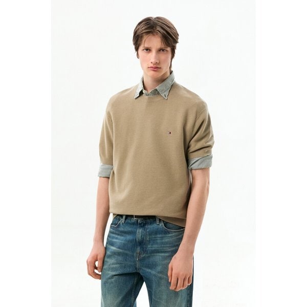 타미힐피거 남성 쿨 터치 스트럭처 풀오버 니트 반팔 라운드 스웨터 T12G1KPO290MT2M03 195857