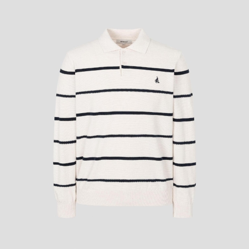 빈폴 남성 스트라이프 칼라넥 니트 아이보리_BC6251C120_이미지