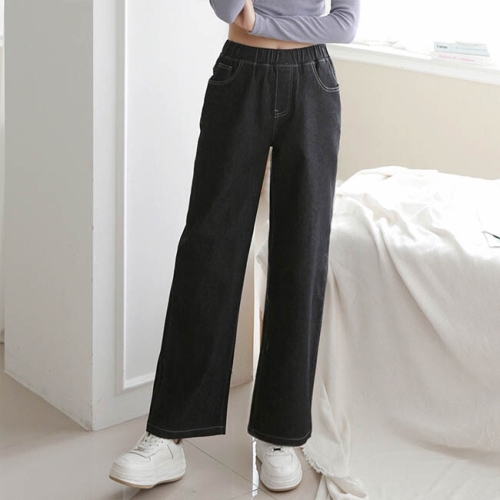 앤드스타일 어썸 P5/블랙진스판 풀밴딩 와이드 데님 팬츠_263339_이미지