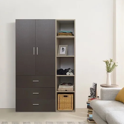 장인가구 큐비 800 3단서랍 행거형+400 오픈수납장 옷장세트 1200_이미지