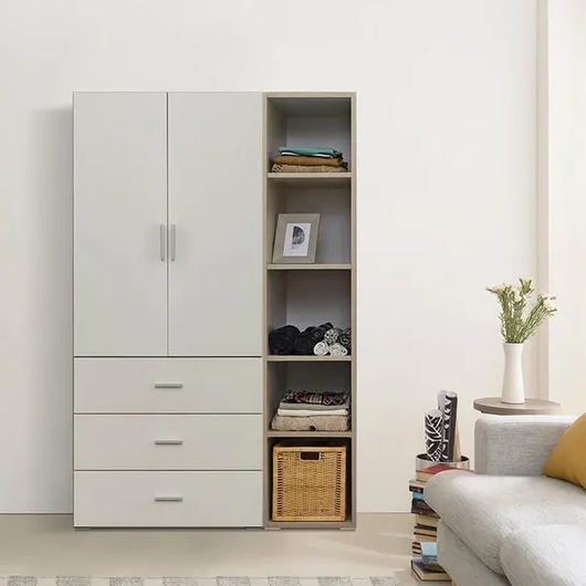 장인가구 큐비 800 3단서랍 행거형+400 오픈수납장 옷장세트 1200