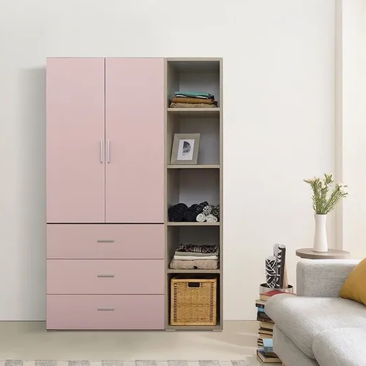 장인가구 큐비 800 3단서랍 행거형+400 오픈수납장 옷장세트 1200_이미지