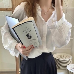  수프 여성 엣랄렌 시스루 프렌치 화이트 링 검정 블라우스 CCH317C