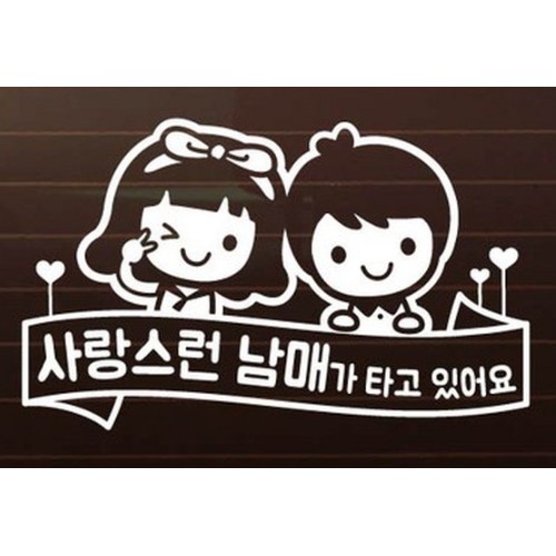 제제데코 자동차스티커 윙크리본 사랑스런 남매가 타고있어요 [화이트]