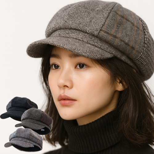 헤링본 믹스 뉴스보이캡 모자 헌팅캡 팔각모 남자 여자 빵모자 국내제작/hat-24762_이미지