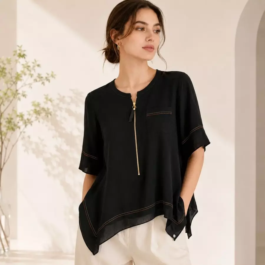벨리시앙 BELISIAN 스티치포인트 라운드넥 블라우스 BL5314 BL5314-GN 498198_이미지