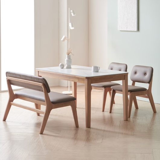 라로퍼니처 노엘 포세린 통세라믹 낮은 식탁 1250 (의자2개+등벤치1개)_이미지