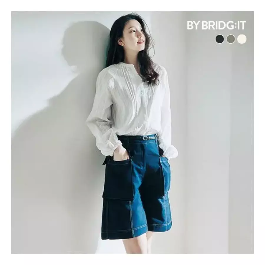바이브리짓 여성 옥스포드 코튼 100 스티치 하프팬츠 3종 + 벨트