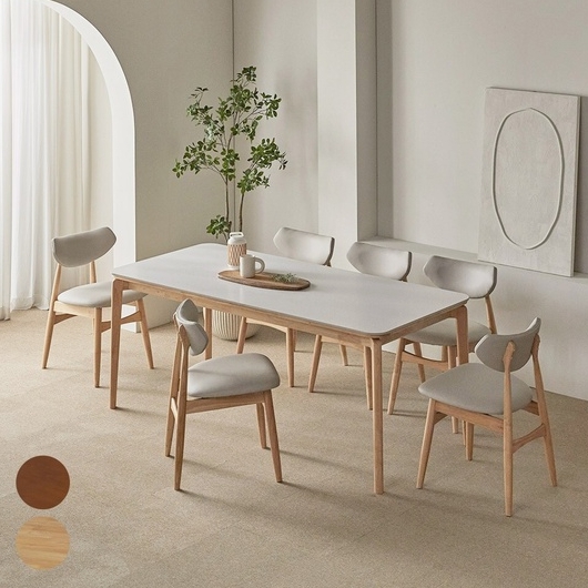 파로마 폴리니 세라믹 원목 식탁 1800 (필립C의자6개)