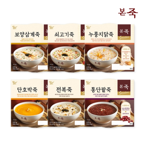 CJ제일제당 비비고 6종6팩 전복+쇠고기+보양삼계+통단팥+단호박+누룽지닭죽_이미지