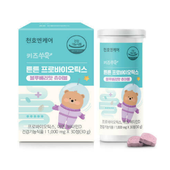 천호엔케어 키즈쑤욱 튼튼 프로바이오틱스 블루베리맛 츄어블 30정 (2개)