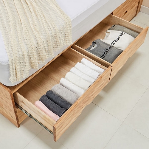 바이탈버브 캘리 참죽원목 2단 수납형 LED침대 SS (매트별도)_이미지