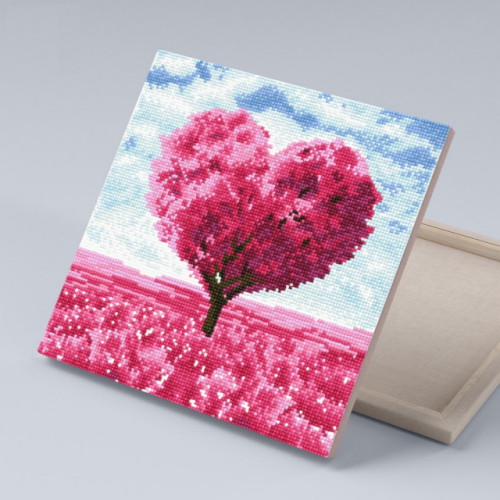 아이러브페인팅 DIY 캔버스형 보석십자수 핑크 하트 트리 30x30cm