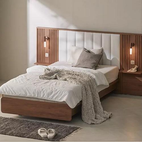 장인가구 로시 패브릭 템바보드 호텔식 침대 SS+협탁 (매트별도)_이미지