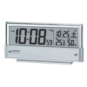 세이코 clock 자명종 전파 디지탈 캘린더 온도 습도 표시 은색 메탈릭 SQ773S SEIKO