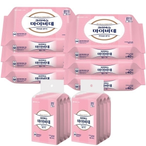 크리넥스 마이비데 밸런스케어 화장실용 물티슈 캡형 40매 + 리필형 10매 (캡6팩,리필8팩)_이미지