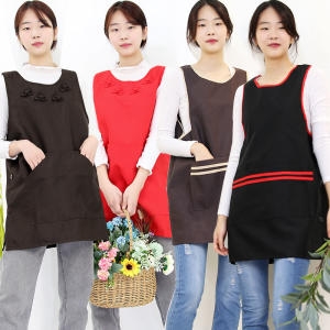 하랑이플  두줄원피스앞치마 예쁜앞치마 주방 업소용 방수 데님