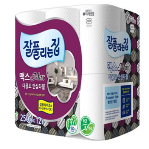 잘풀리는집 맥스 다용도 안심타월 250매 (12입) (2팩(24입))_이미지