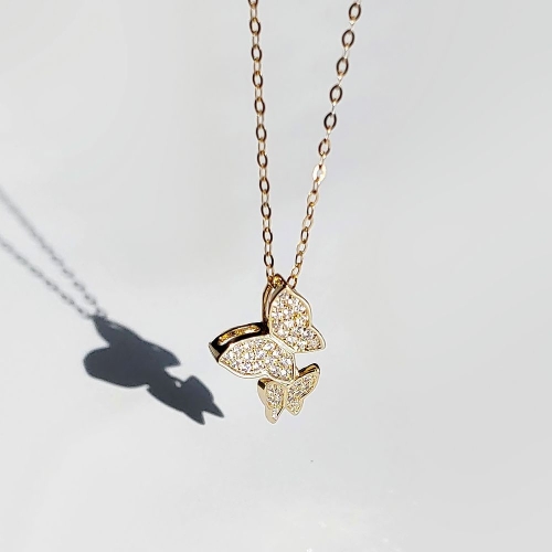 에버링 14K 금 체인+gold plated 펜던트 행운 나비 목걸이_NQJH4504