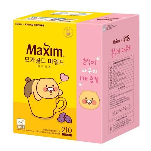 동서식품 맥심 모카골드 마일드 커피믹스 210개입+춘식이 파우치 (1개)