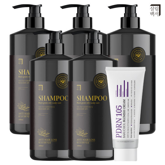 살림백서 흑곡 샴푸 1000ml 5개+PDRN 크림 50ml 6종세트