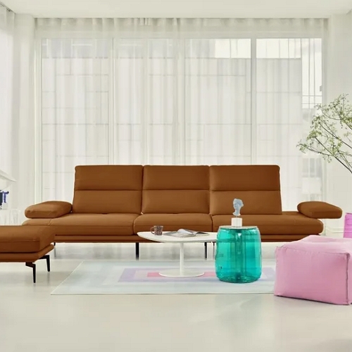 에싸 마제티 스윙기능 베티버 천연가죽 소파 3.5인용 (스툴포함)