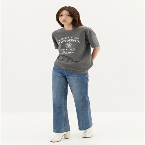 플레이즈 PLAC 여성 로그 여성 릴렉스 스트레이트핏 미드워시드 데님 팬츠 PJTO5LGK565_이미지