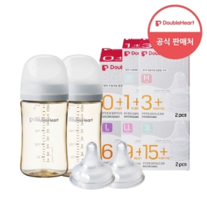 더블하트 모유실감 3세대 PPSU 모먼트 240ml (젖병 2개 + 젖꼭지 2개)