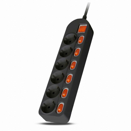 6구 16A 메인 개별스위치 멀티탭 블랙